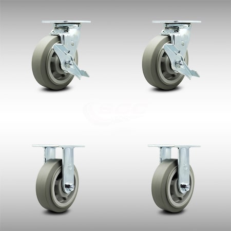 Service Caster 6 Inch SS Thermoplastic Rubber Caster Set with Ball Bearings 2 Brake 2 Rigid SCC SCC-SS30S620-TPRBF-TLB-2-R-2